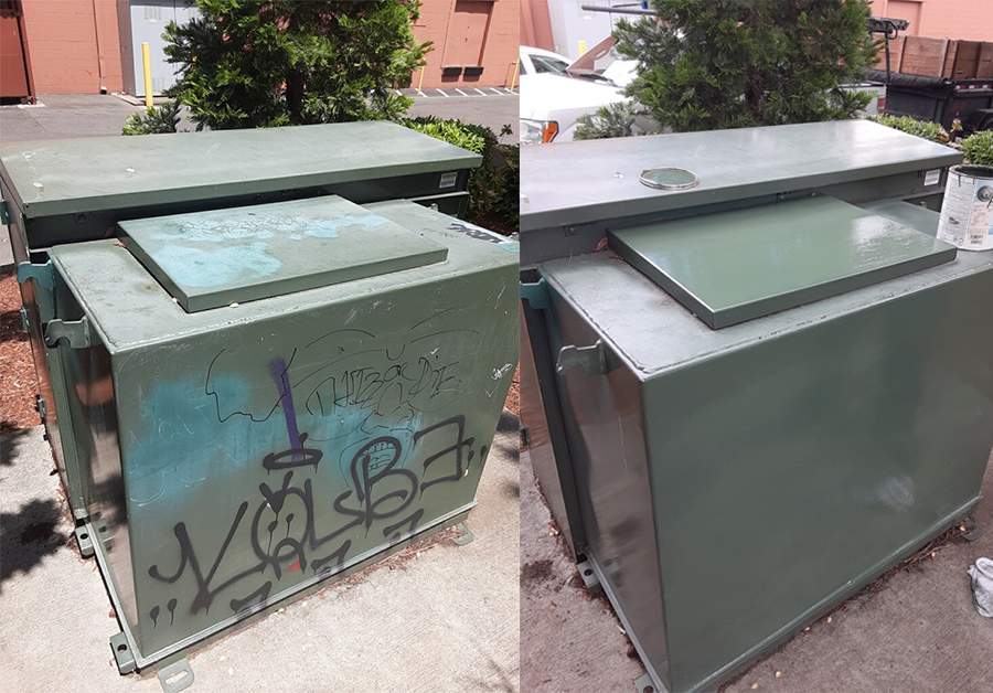Graffiti removal before and after painting