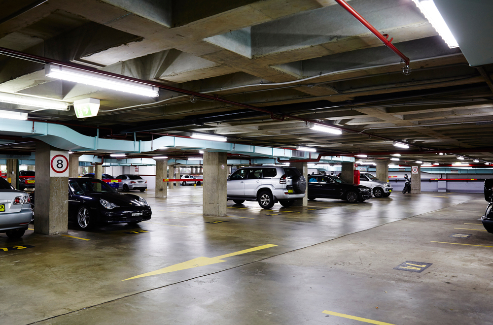 clean indoor parking garage at a multi-family building in portland, or