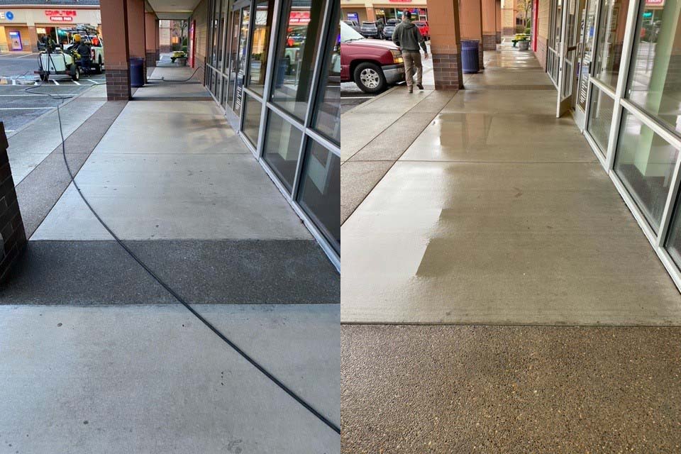 Power washing storefront walkways can improve curb appeal
