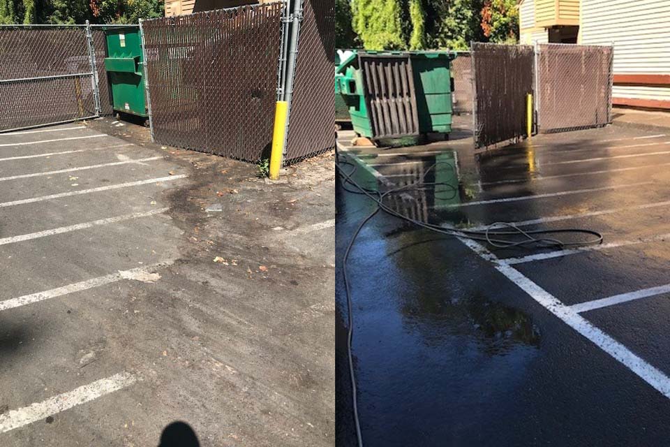 Power wash trash enclosures and dumpsters